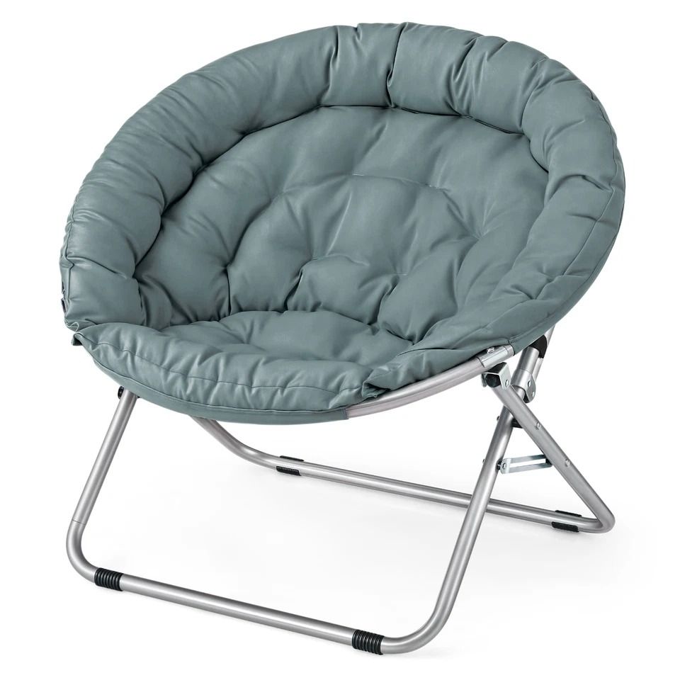 Foldable Lazy Saucer Chair, Accent Chair for Living Room, Teal Moon Seat, Comfortable and Compact