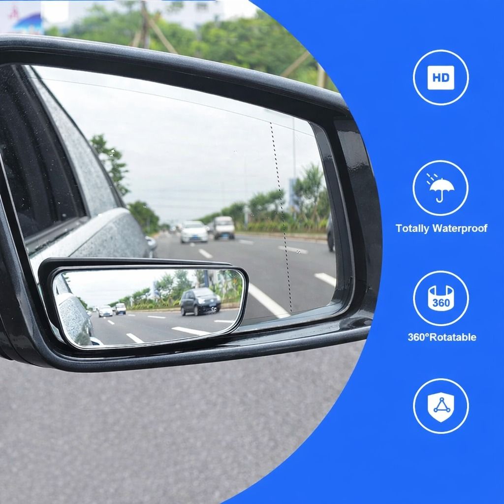 Stick on Rear View Mirror for Car, Truck, SUV – Auxiliary Blind Spot Mirror, Wide Angle, HD Plating