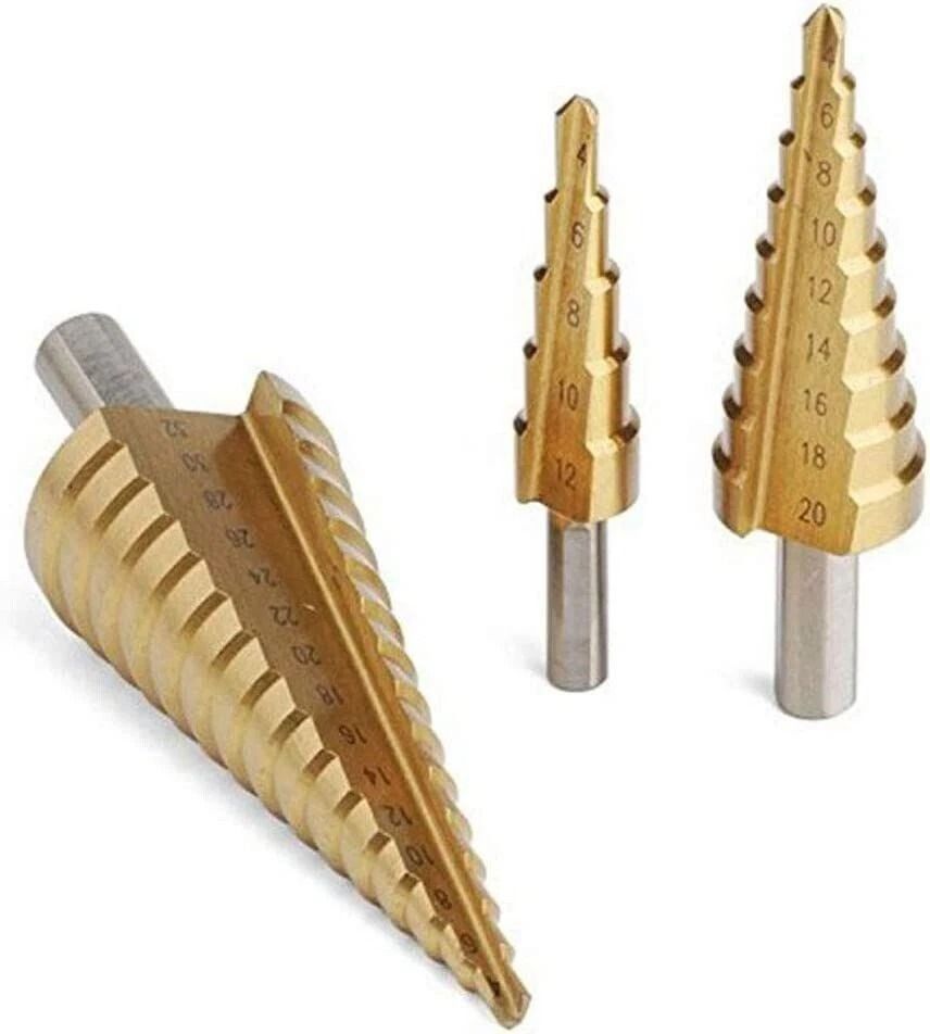 Metal Hole Cutter, HSS Steel Step Cone Drill Titanium Coated, Triangular Shank Bit for Wood, Metal, PVC, Aluminum