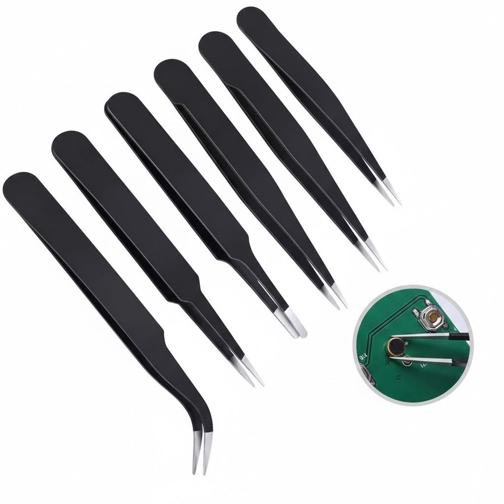 Precision ESD Anti-static Tweezers , Stainless Steel Maintenance Repair Tools Kit, High-Quality Circuit Chip Extractor