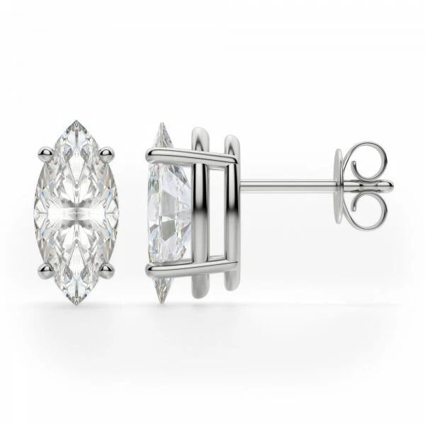 Sterling Silver Marquise Cut Stud Earrings for Women, Created Marquise Stones, Timeless Silver Jewelry