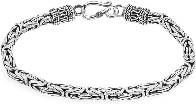 Oxidized Sterling Silver Byzantine Chain Bracelet, 6MM Width, Hook Clasp, Unisex Bracelet