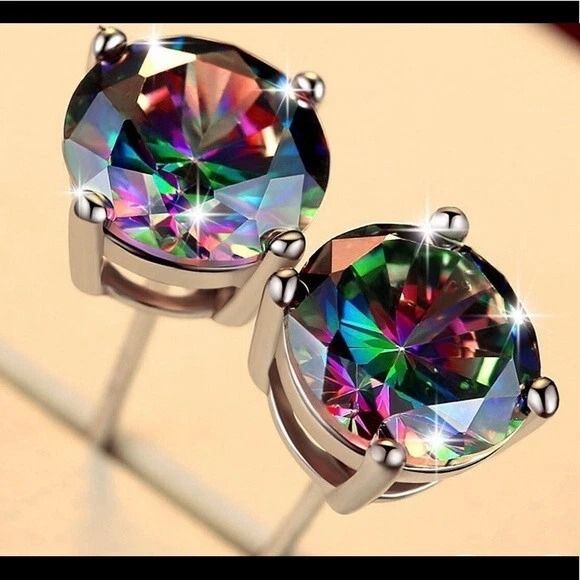 Sterling Silver 6mm Round Mystic Topaz CZ Stud Earrings for Women, Classic and Chic, Stylish Jewelry for Any Occasion