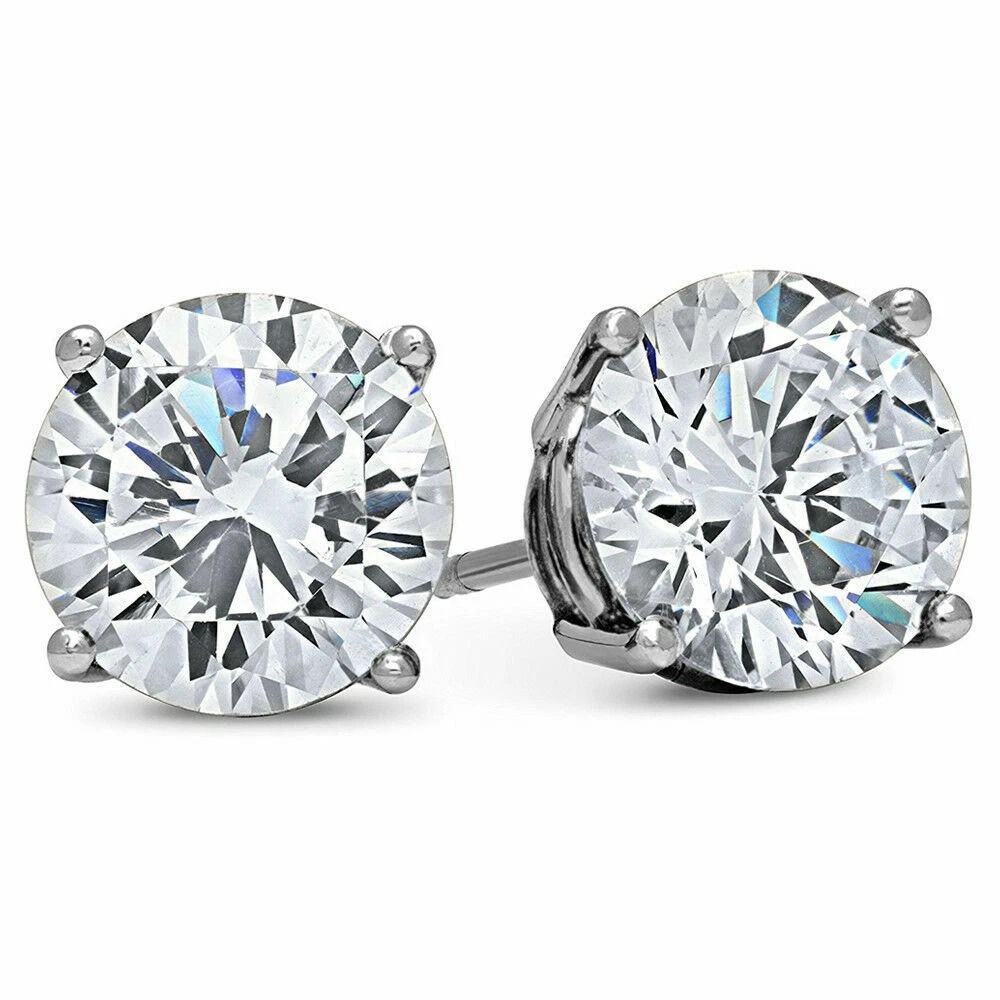 Carat MENS CZ Diamond Stud Earrings, Round Brilliant Cut, Guys White Gold Filled