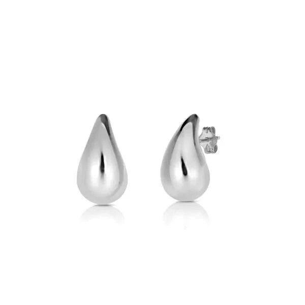 Sterling Silver Chunky Teardrop Hoop Earrings, Elegant Silver Style, Butterfly Push Back Closure, Perfect Gift for Women