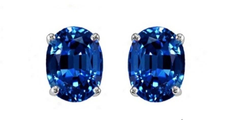 Sterling Silver CZ Stud Earrings, Sapphire Oval Cut, Clear 6mm, Round & Square