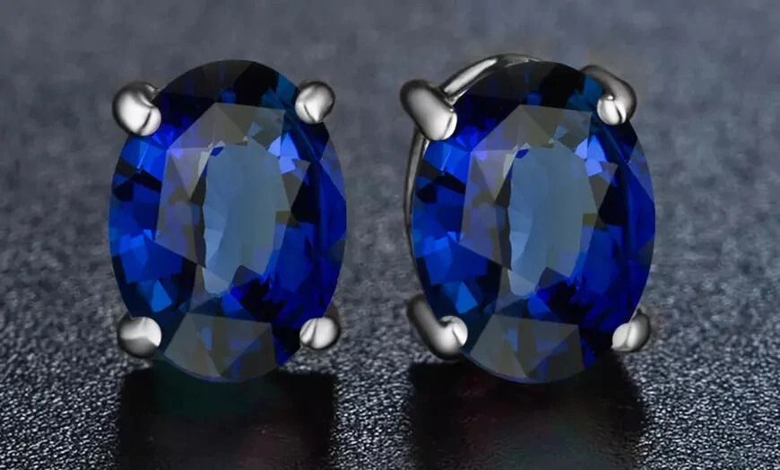 Stunning Oval Cut Sterling Silver Stud Earrings, CTTW Lab Created Sapphire Stones, September Birthstone Jewelry