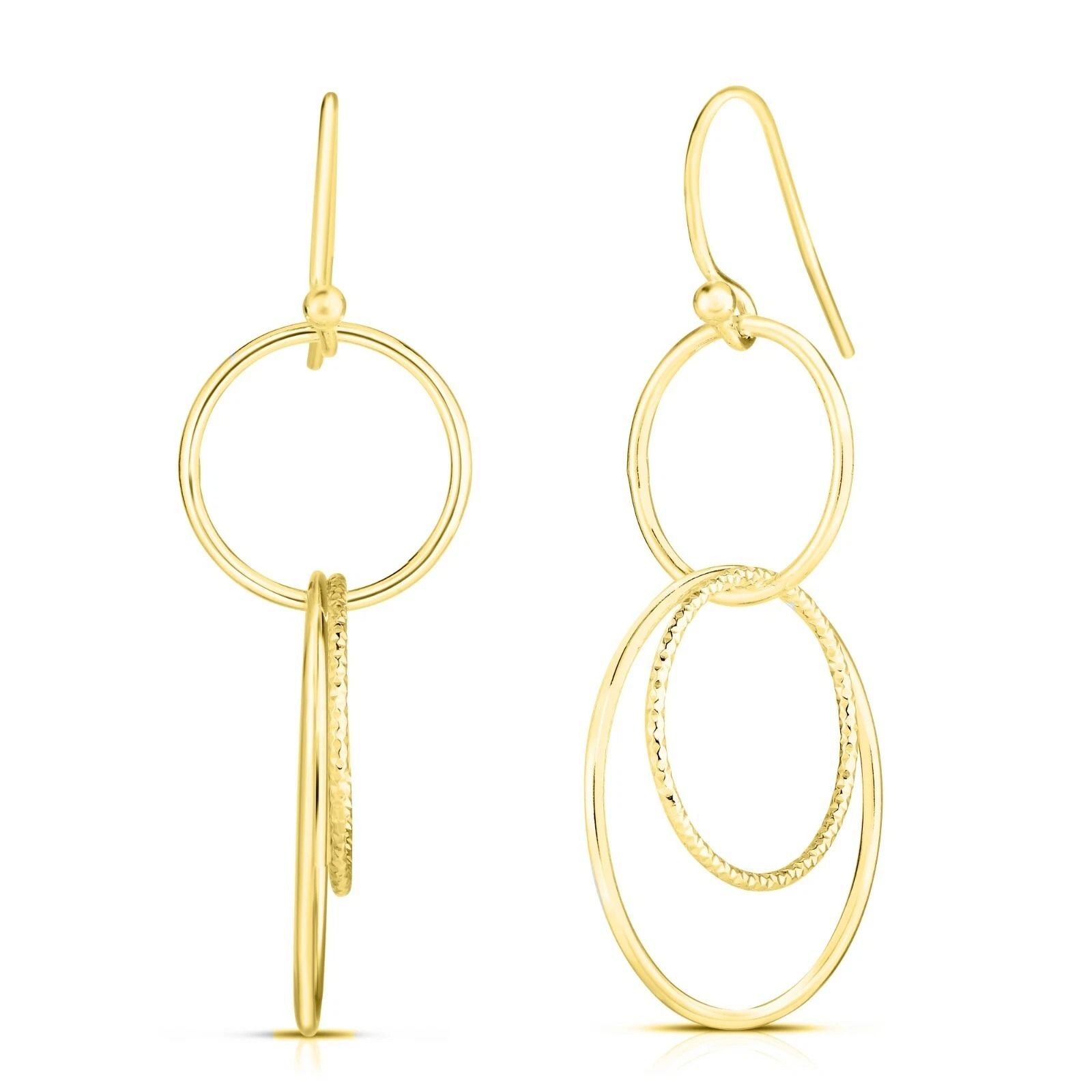 Sterling Silver Gold Drop Dangle Earrings, Layer Round Hoop Hook, Elegant Women's Jewelry