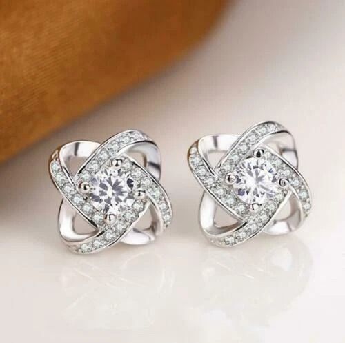 Love Forever Elegant Crystal, Sterling Silver Women Jewelry, Ear Stud Earrings