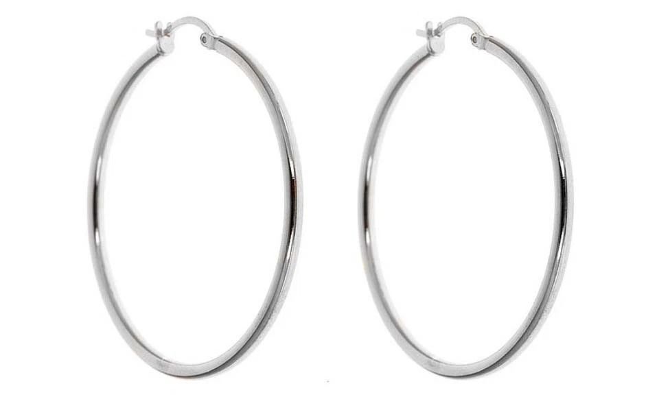 Large Thin Hoop Earrings for Women, Sterling Silver, Round Snap Closure, Polished Finish