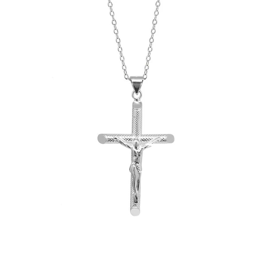Men's Sterling Silver Cross Pendant, Jesus Christ Necklace, Cable Chain, Christian Pendant, Religious Jewelry