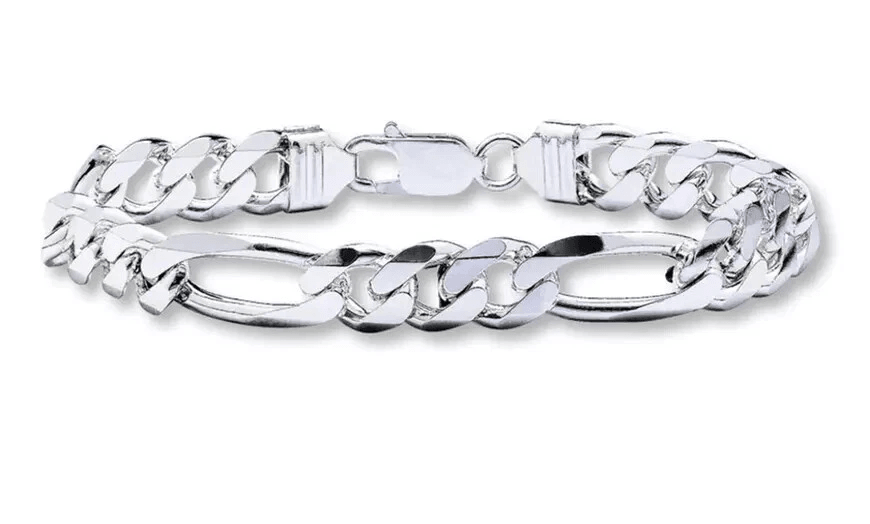 Solid Sterling Silver Figaro Chain Bracelet, Link Style with Lobster Clasp for Men & Women