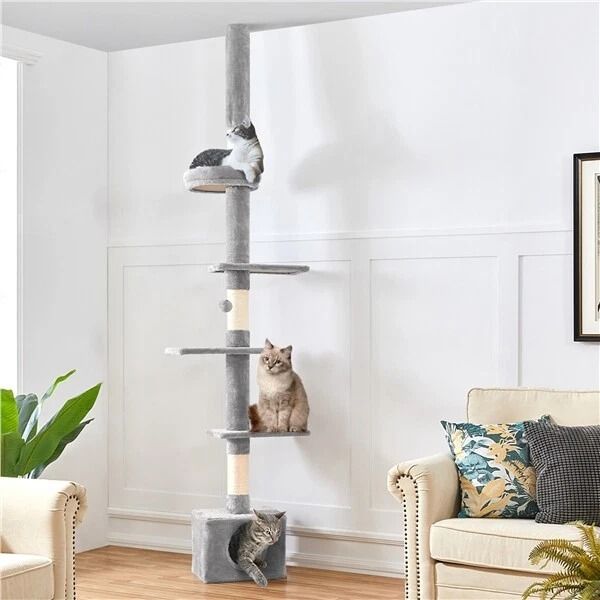 Adjustable Floor-to-Ceiling Cat Tree Tower, Condo & Scratching Posts for Small/Medium Cats