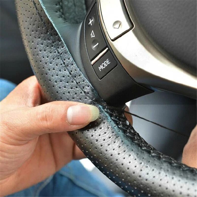 Genuine Leather DIY Car Steering Wheel Cover Anti-slip, Custom Fit