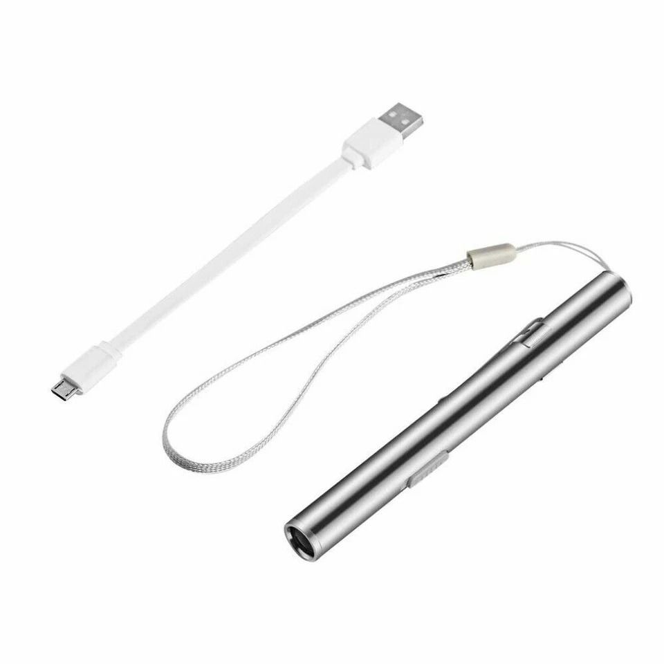 LED USB Rechargeable Mini Tactical Flashlight Stainless Steel Torch Pen Light Compact & Portable