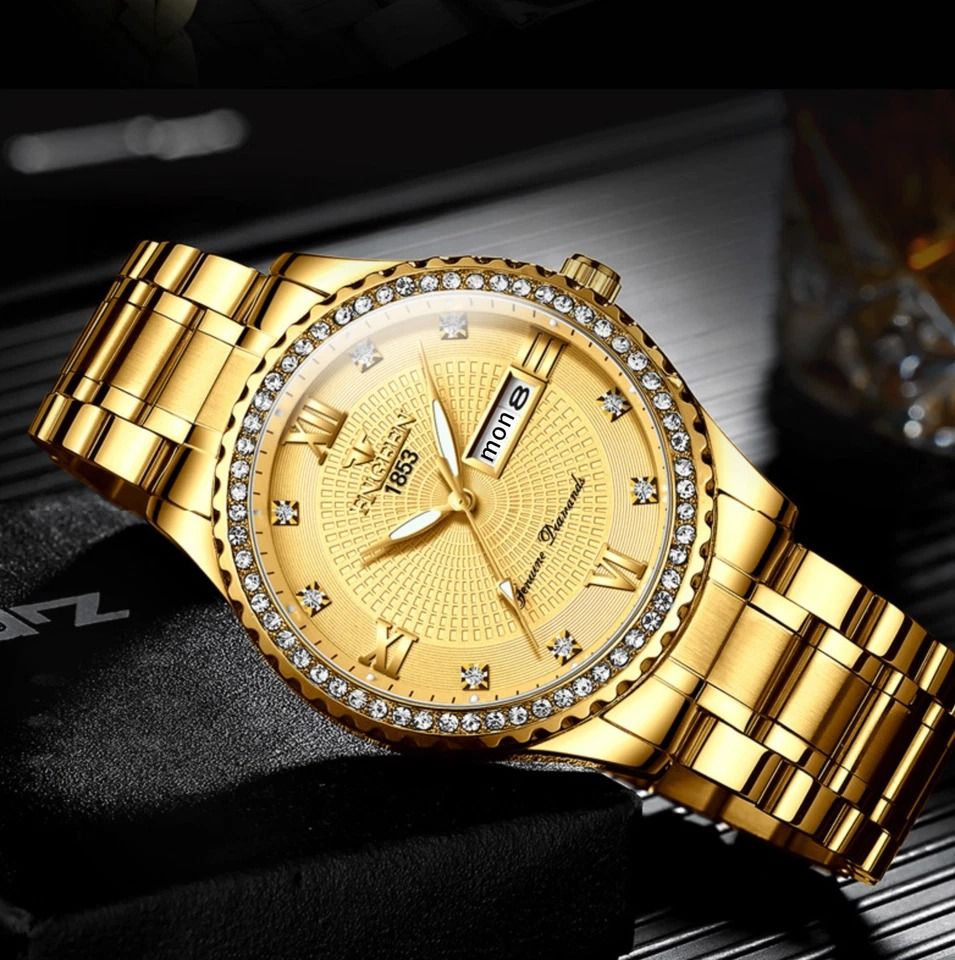 Luxury Gold Men's Watch Waterproof Stainless Steel Analog Watch Classic Business Dress Timepiece