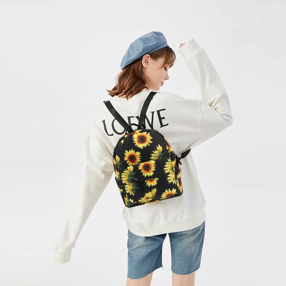 Mini Waterproof Sunflower Backpack for Women Stylish Shoulder Rucksack with Adjustable Strap for Travel and Daily Use