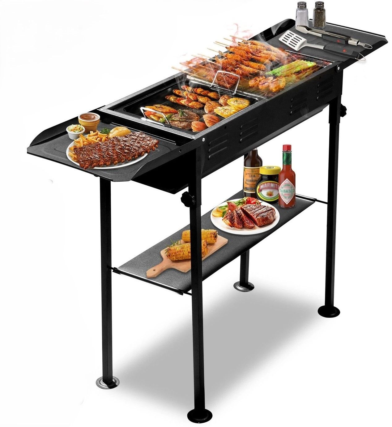Portable BBQ Charcoal Grill with Foldable Kabob Rack & Carry Bag Perfect for Outdoor Cooking & Picnics