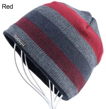 Knitted Wool Hat, Men's Skullies Hat, Winter Beanie Bonnet, Thicker Stripe Skis Sports Beanies
