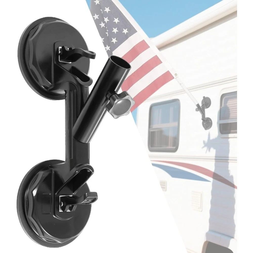 Quick Install RV Flag Pole Mount Suction Cup Holder Heavy Duty No Drill Camper Flag Bracket