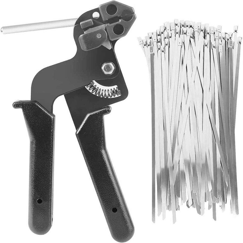 Heavy Duty Metal Zip Tie Gun Kit with Stainless Steel Zip Ties for Outdoor Fastening