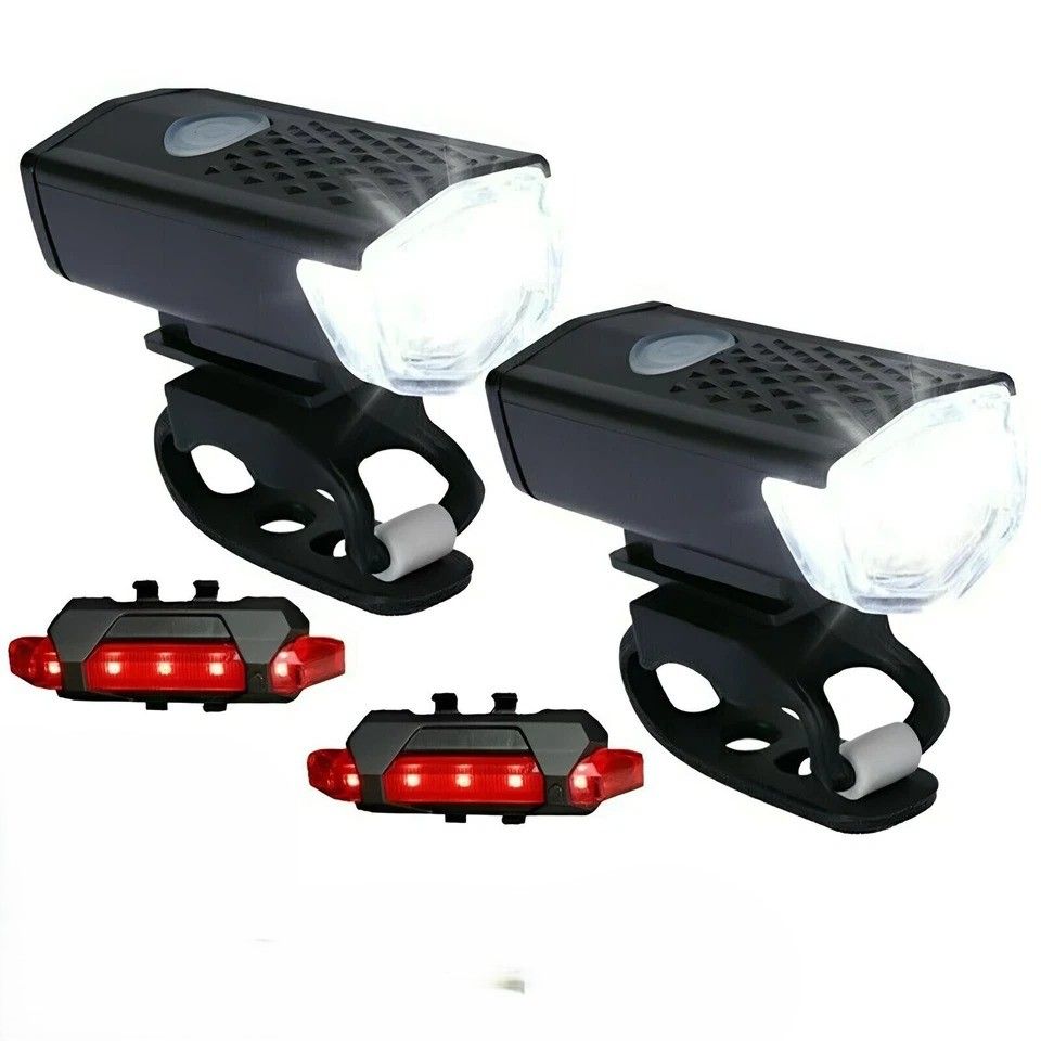 USB Rechargeable LED Bike Light Set Front and Rear Safety Lights
