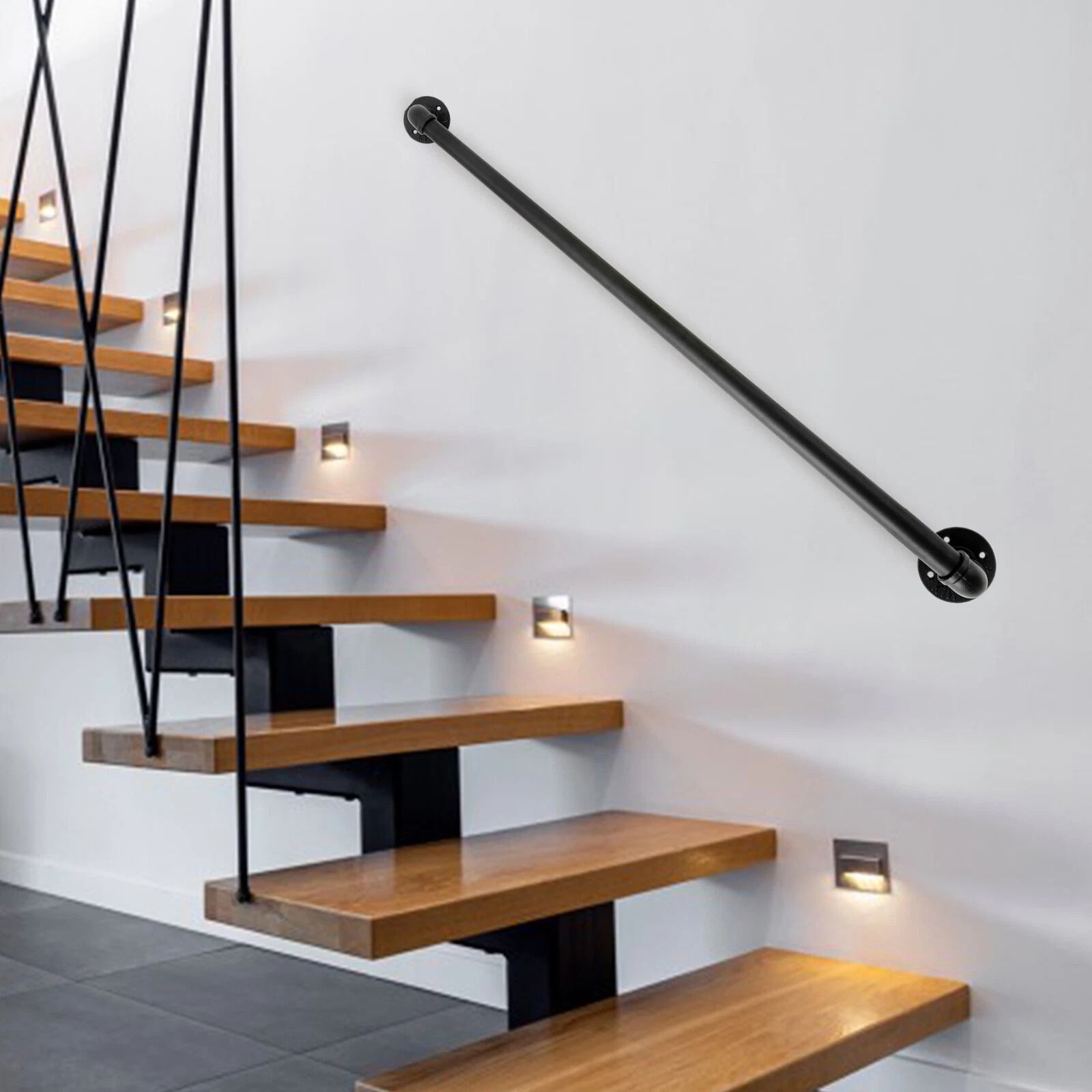 Premium Black Modern Handrail Indoor Outdoor Wall Mounted Stair Railing