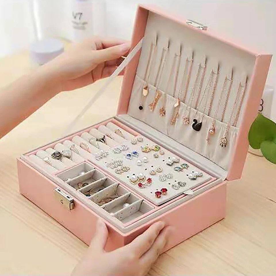 Luxury PU Leather Jewelry Organizer Box Layer Large Jewelry Storage Case