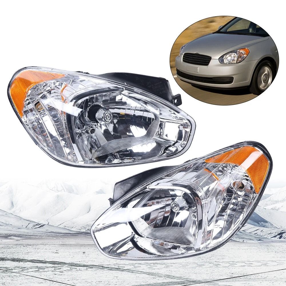 Premium Hyundai Accent Headlight Assembly Set Clear Lens Front Headlights