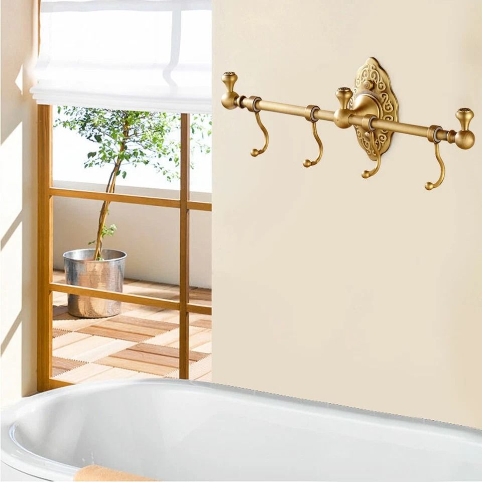 Vintage Brass Towel Rack with Shelf & Hook Wall Mounted Towel Bar for Bathroom