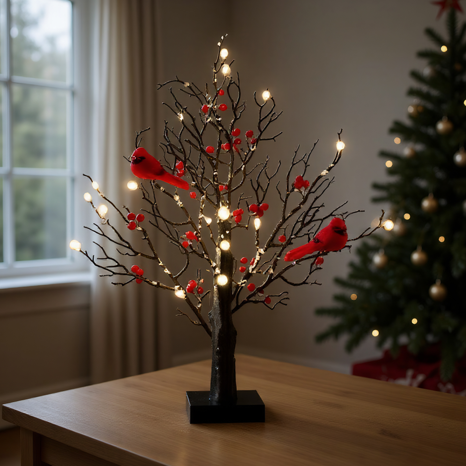 Vintage Glowing Tree Lighted Mini Birch Cardinals Decor | Inspire Uplift