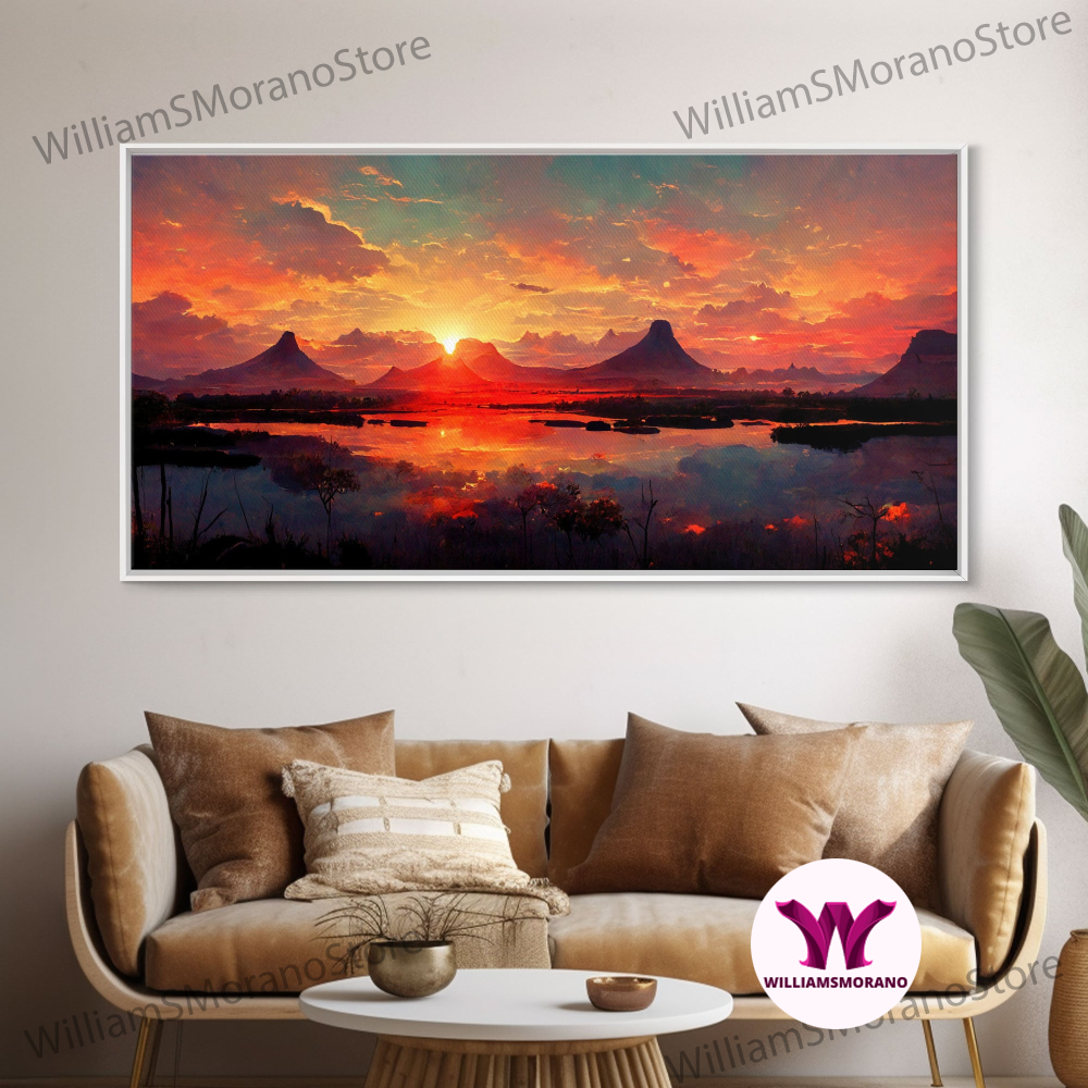 Decorative Wall Art, Mountain And Lake Sunset Wall Art Oil P | Inspire ...