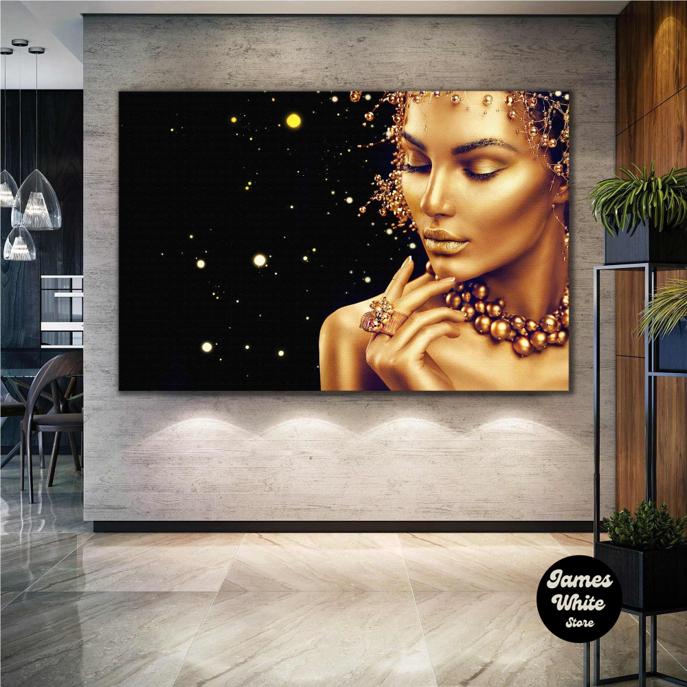African Woman Gold Pearl Necklace And Ring Roll Up Canvas, S Inspire Uplift