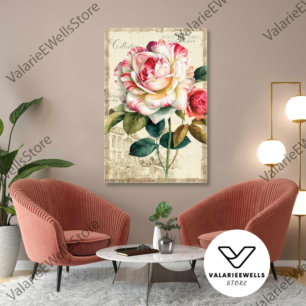 Rose Wall Art, Country Wall Decor, Flower Canvas Wall Art De | Inspire ...