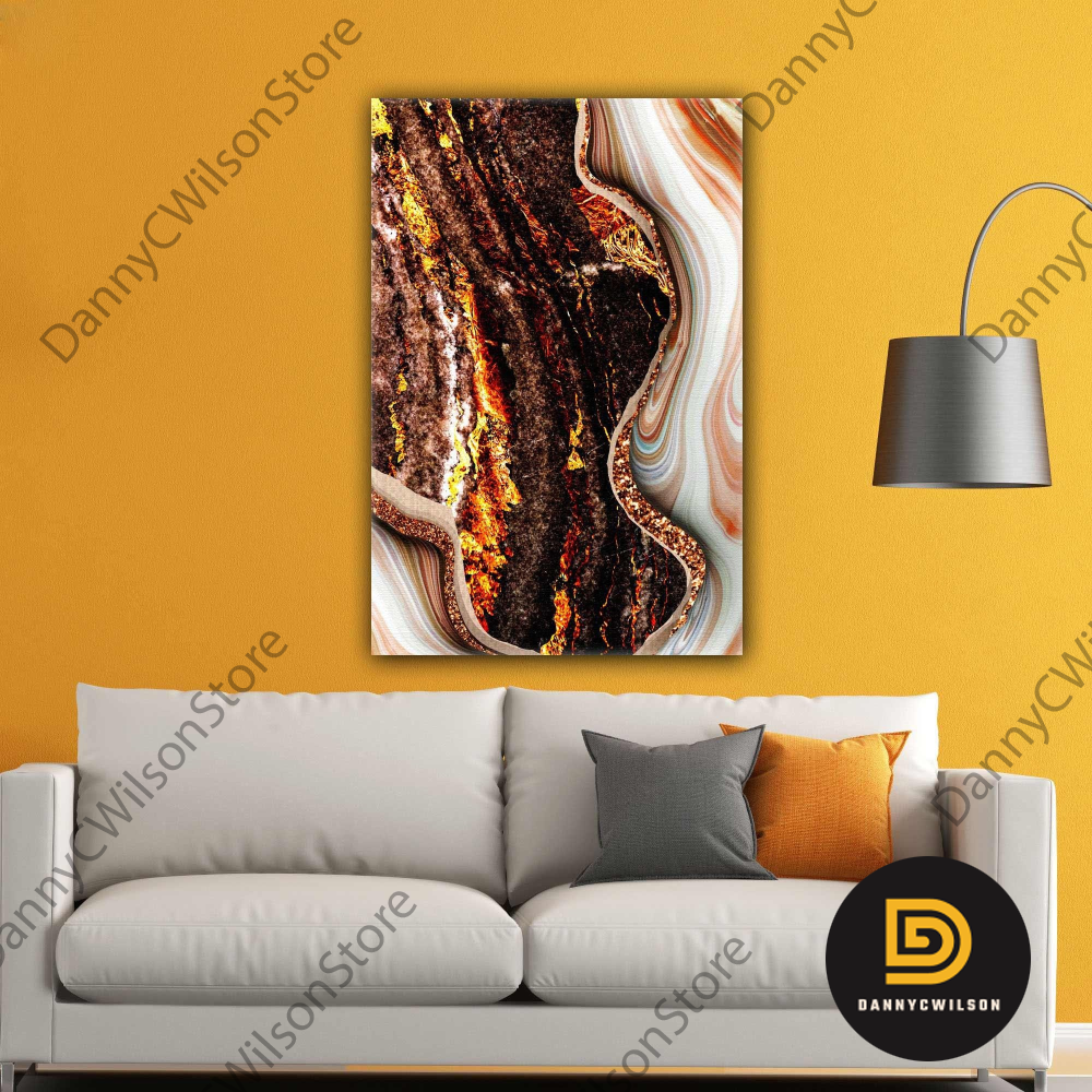 Modern With Gold Marble Effect Roll Up Canvas, Stretched Can Inspire Uplift
