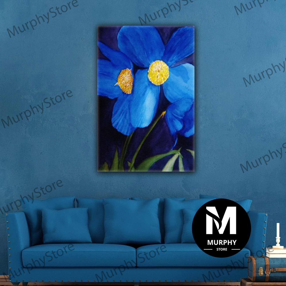 Blue Flower Oil Painting Effect Plant Nature Roll Up Canvas, Inspire