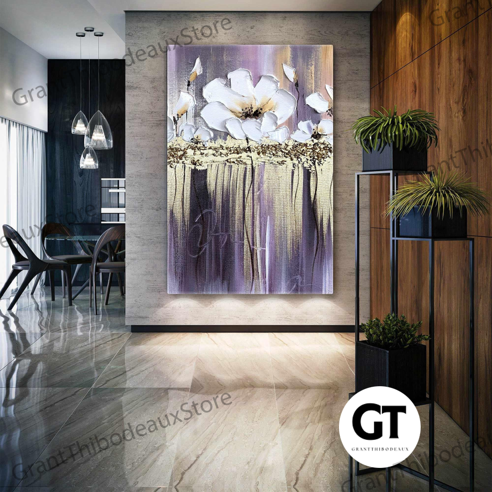 Gold Detailed Wall Art, Flower Canvas Art, Luxury Wall Decor | Inspire ...