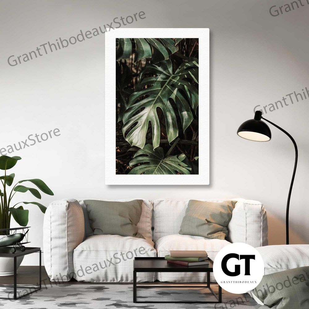 Tableau Toile Panoramique Minimaliste – Feuilles Vertes élégantes – Déco Murale Moderne
