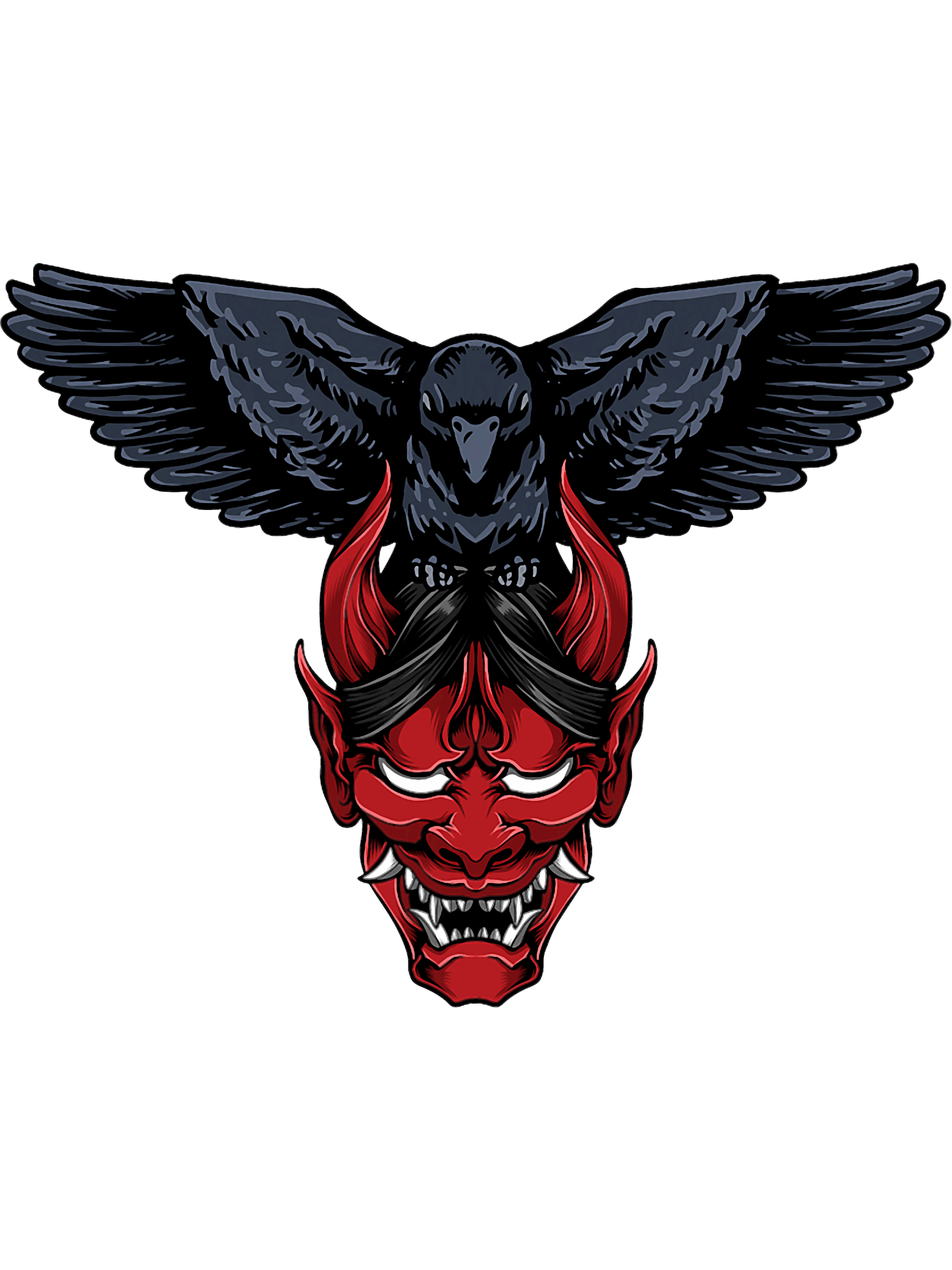 Raven Japanese Oni Mask Yokai Aesthetic Black Crow PNG T-Shi | Inspire ...