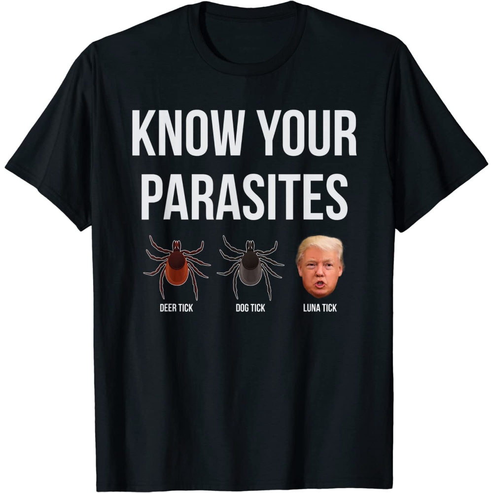 Maglietta Umoristica 'Know Your Parasites' Anti-Trump – Teschio Trump, Bianca Uomo - Foto 2