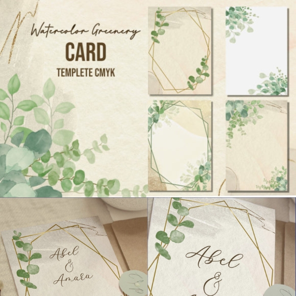 Watercolor Greenery Cards Templates CMYK - Inspire Uplift