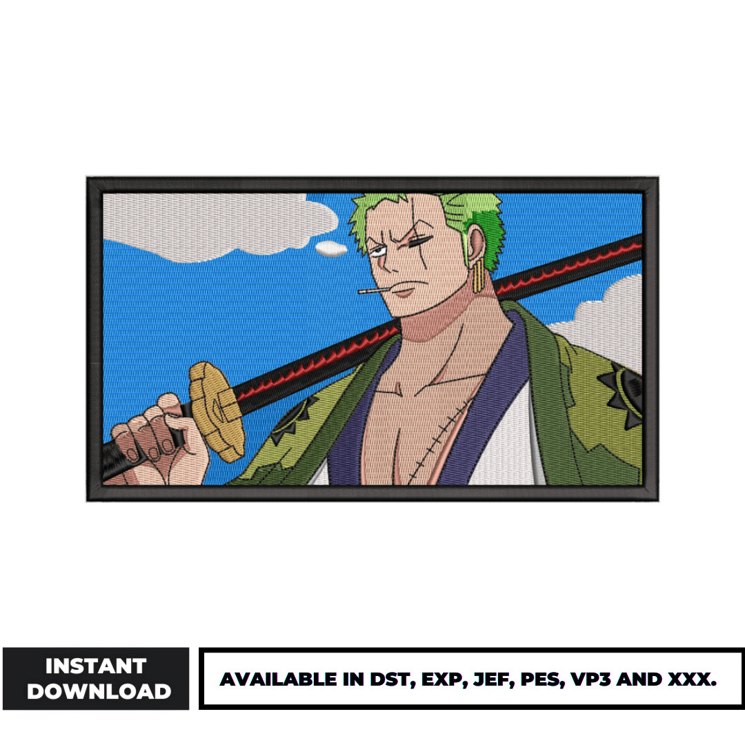 thumbnail image 2 of One Piece Zoro New World Skull Embroidered Iron-On Patch – GE Animation 2 of 2