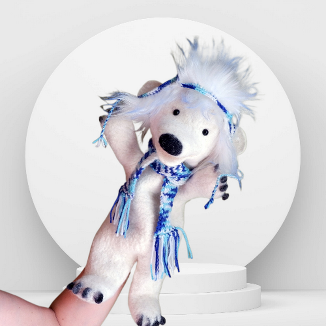 Polar bear, handmade glove puppet toy. Inspire Uplift