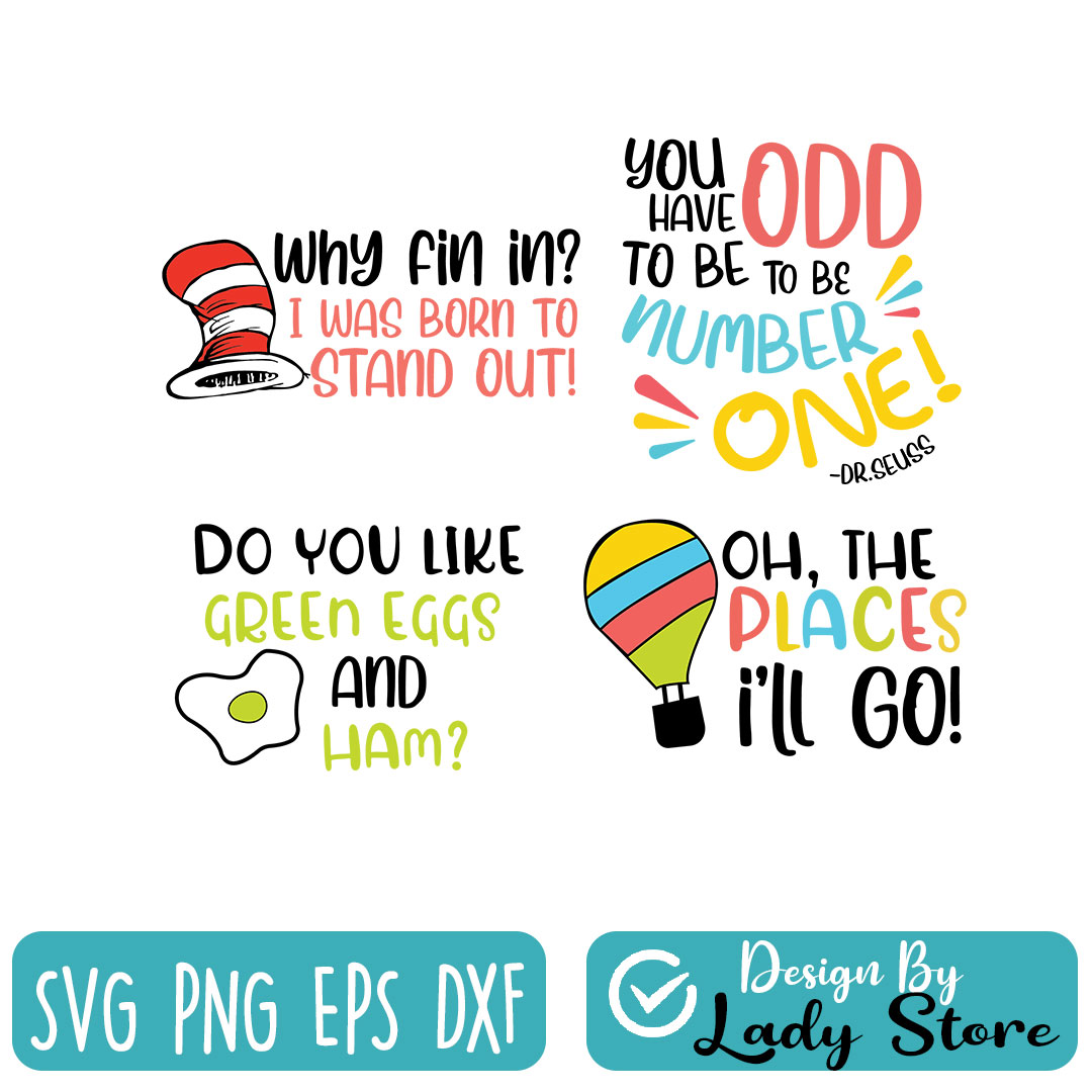 Dr Seuss SVG Bundle Cricut Files PNG DXF, Cat In The Hat svg | Inspire ...
