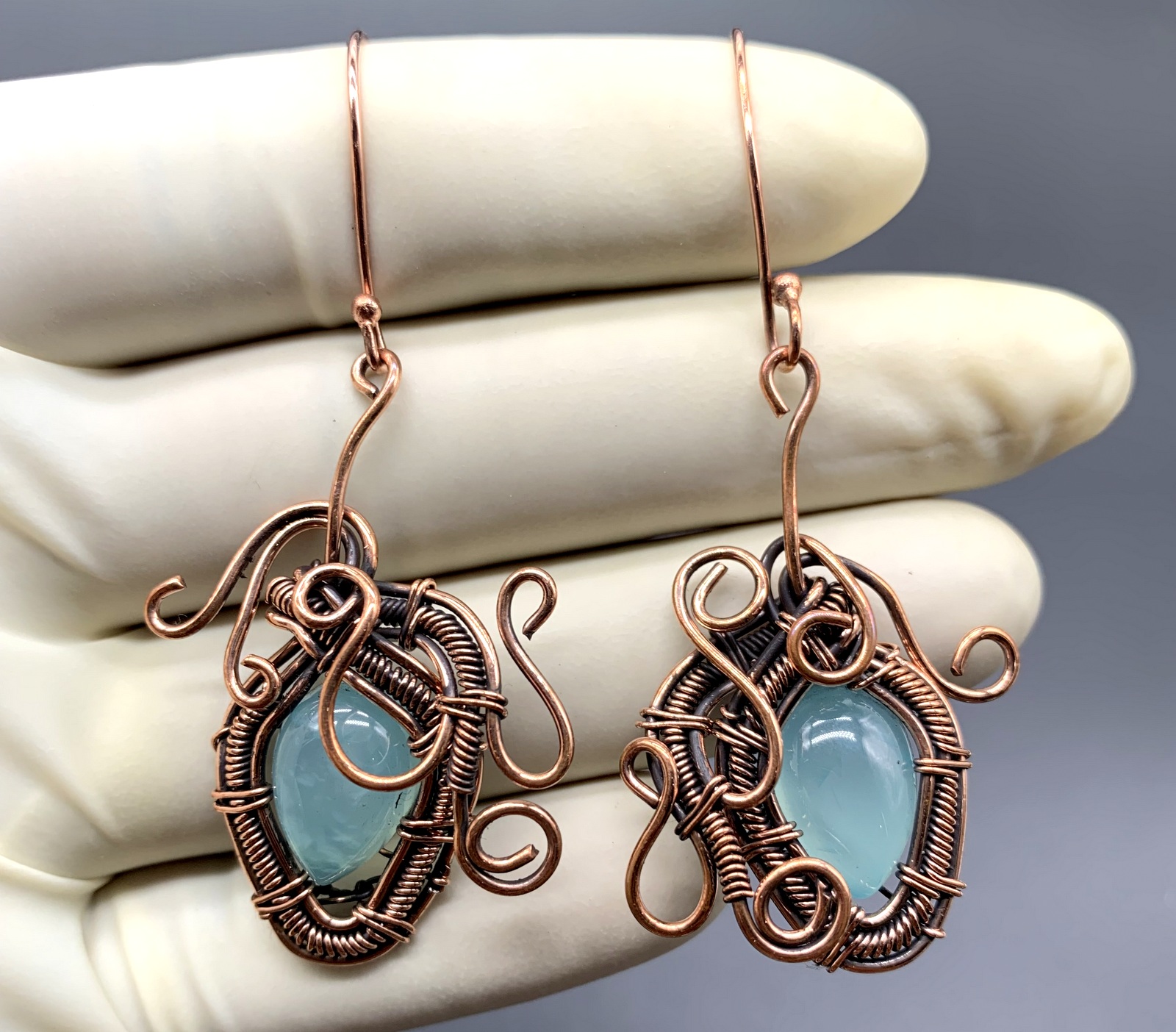 Copper Wire Wrapped Earrings with Gemstone - Calsia - Handcr | Inspire ...
