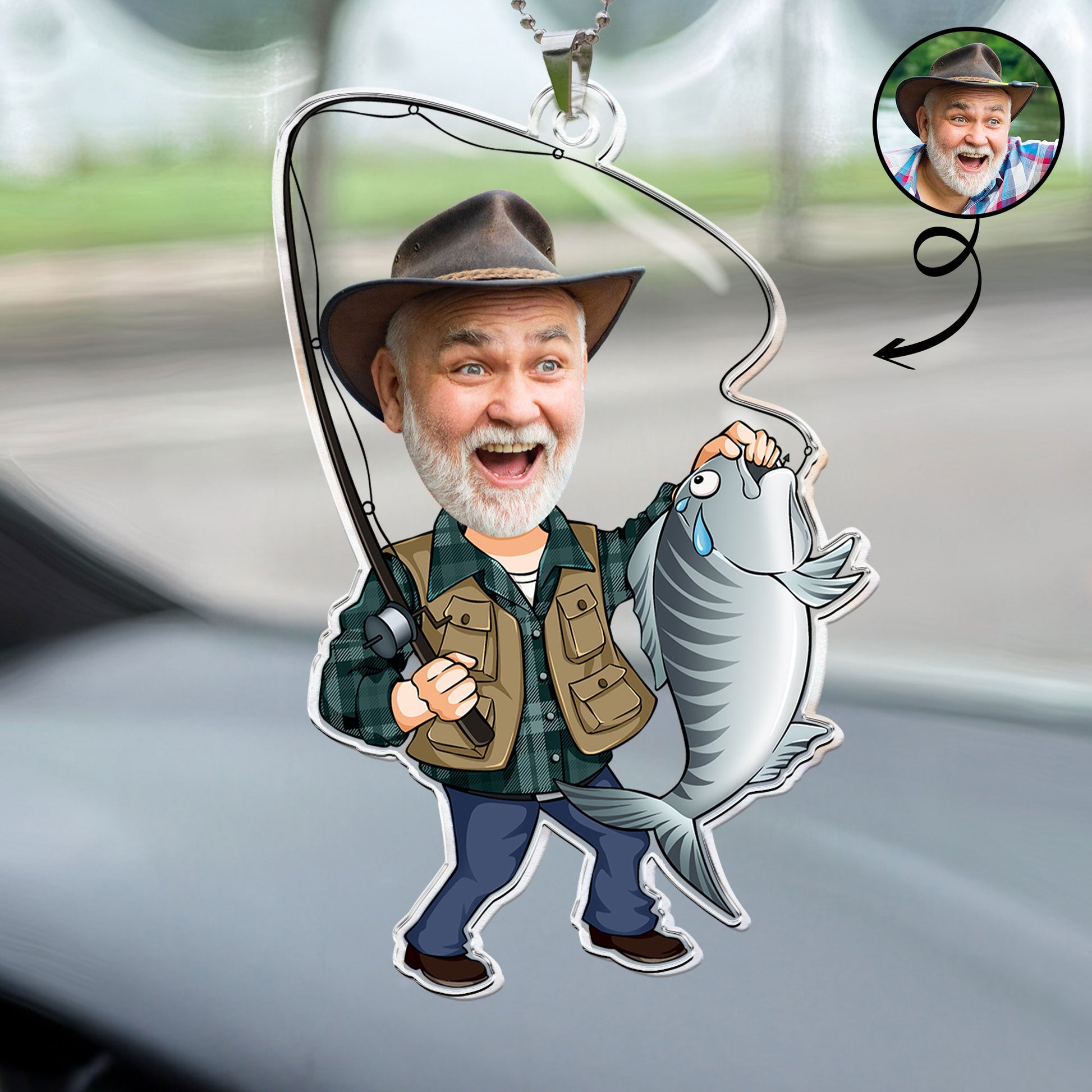 Generic Custom Photo Fisherman Cartoon - Personalized Car