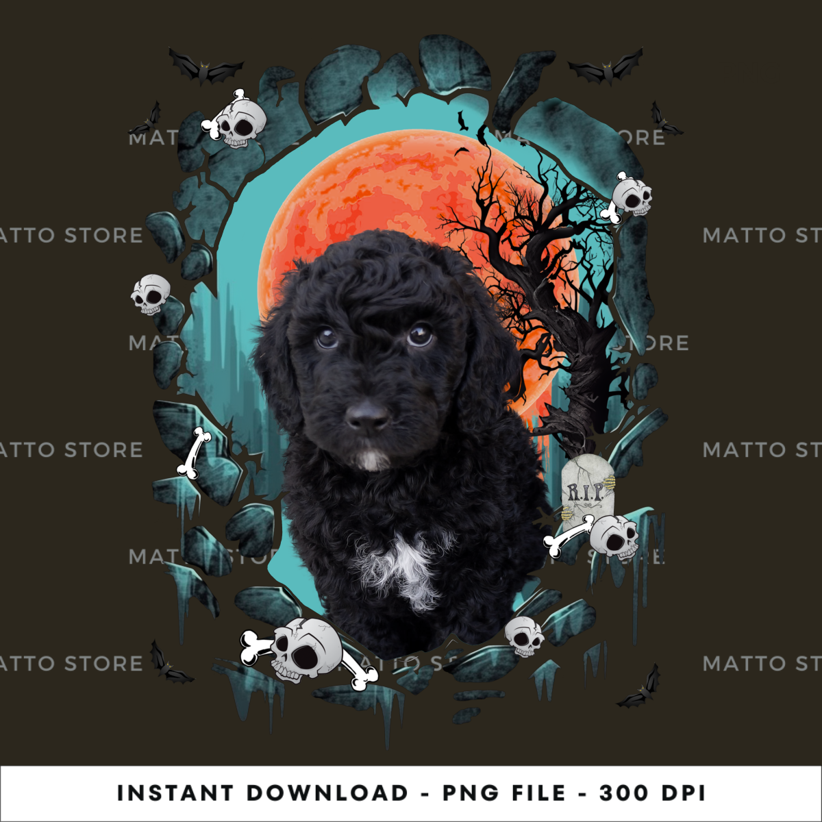 Stone Cave - BLACK Goldendoodle Dogs, Halloween Digital PNG | Inspire ...