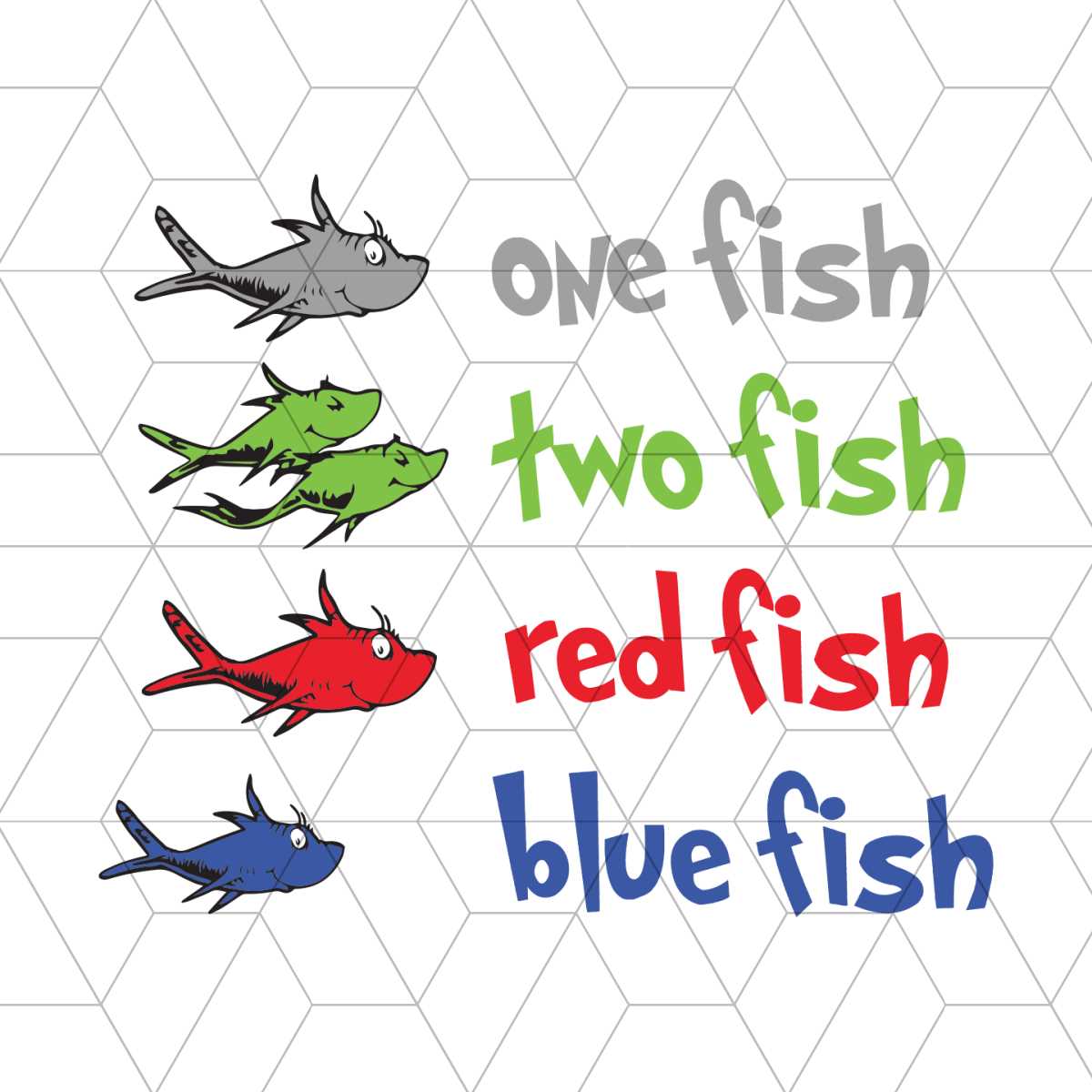 One Fish Two Fish Red Fish Blue Fish Svg, Dr Seuss Svg, One - Inspire ...