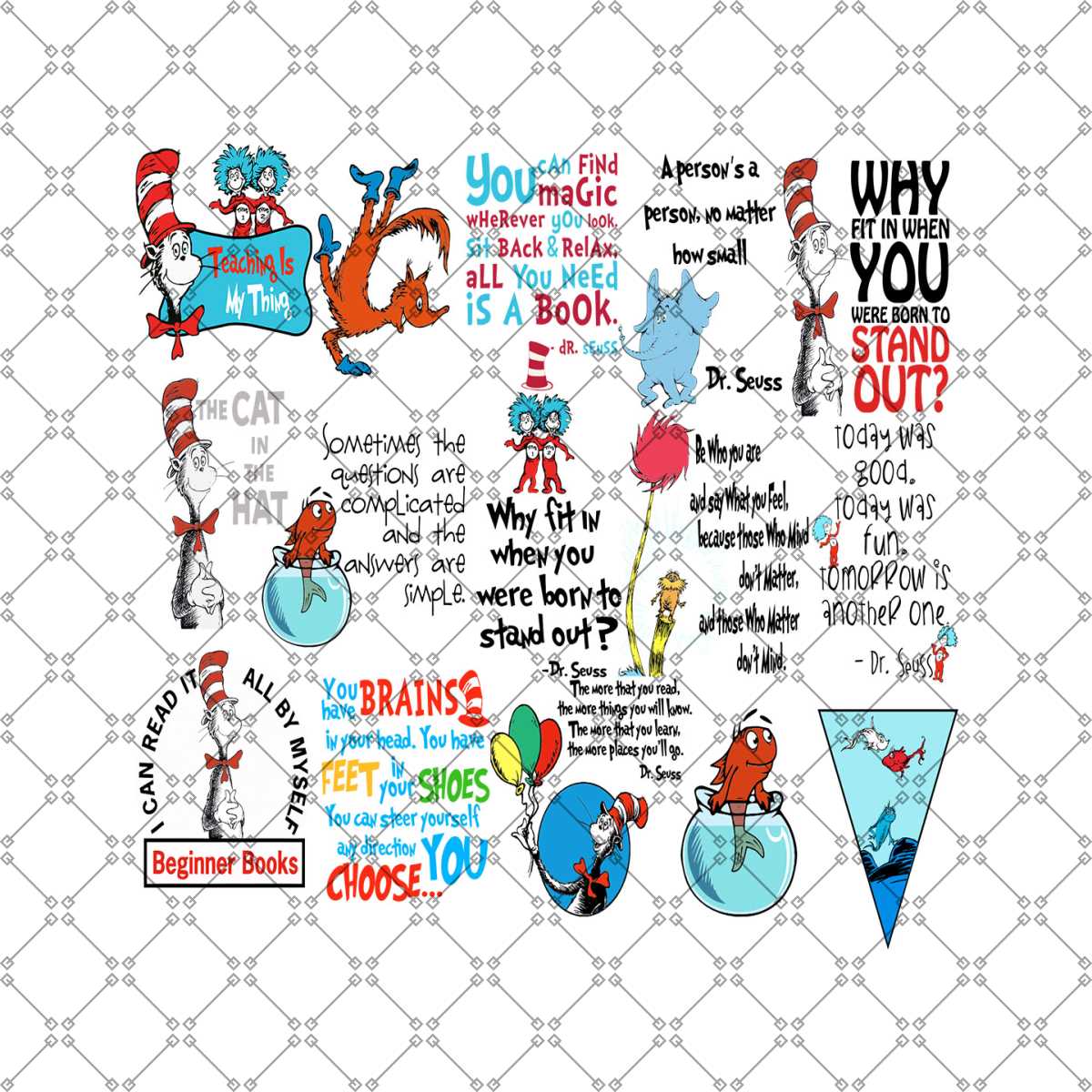 Dr Seuss Quotes Svg Bundle, Dr Seuss Svg, Cat In The Hat Svg - Inspire ...