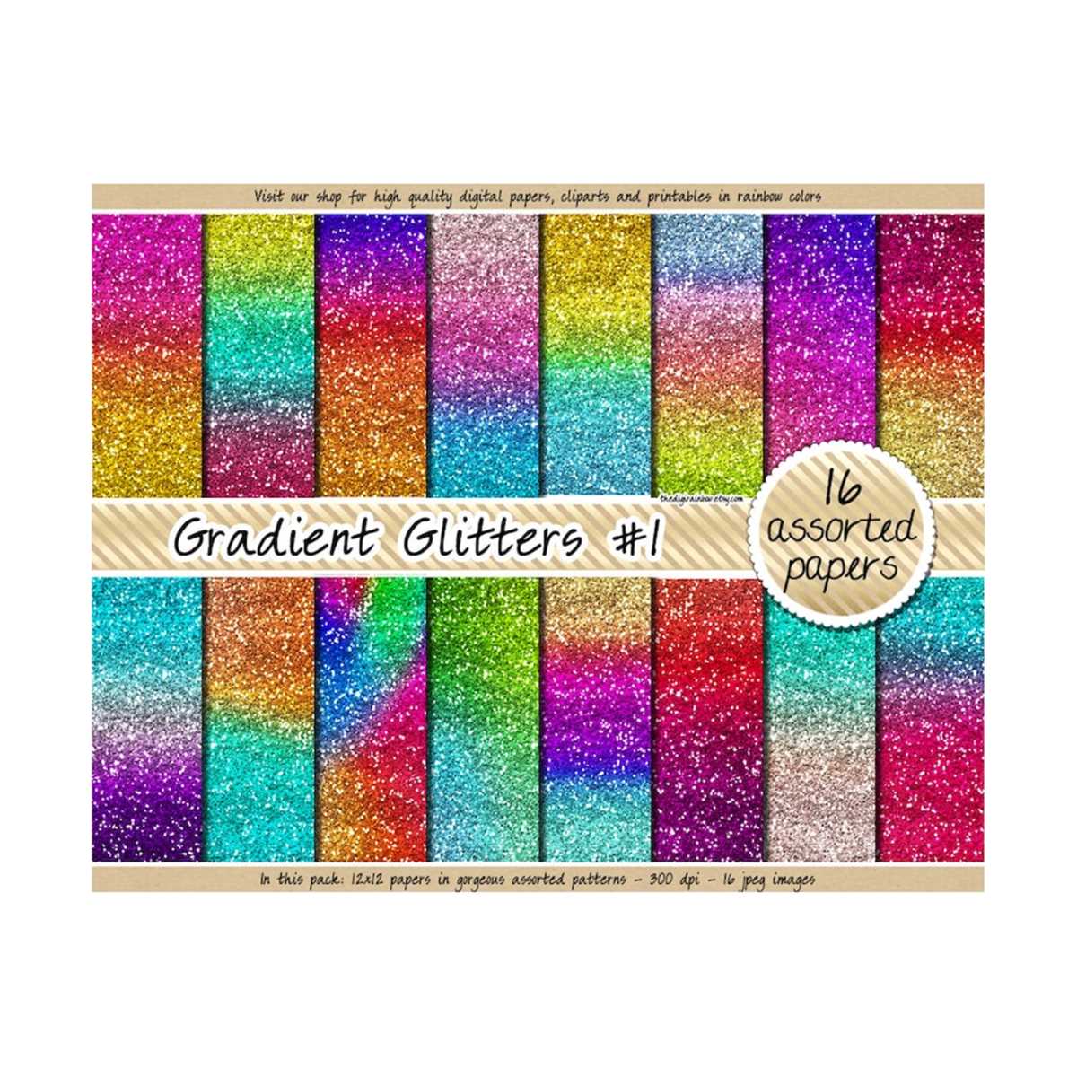Gradient Glitter Digital Paper Rainbow Glitter Digital Paper | Inspire ...